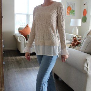 Cream Knitted Sweater with White Blouse